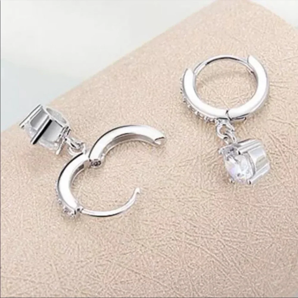 NEW 925 STERLING SILVER  DROP HOOP EARRINGS - Picture 5 of 7
